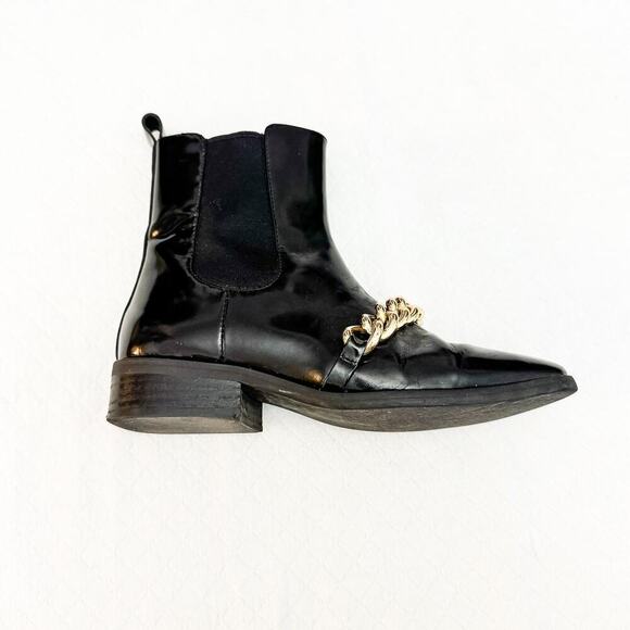 Jeffrey Campbell Emrys Chelsea Boot Black Leather Patent Gold Chains Size 6 - Picture 3 of 6
